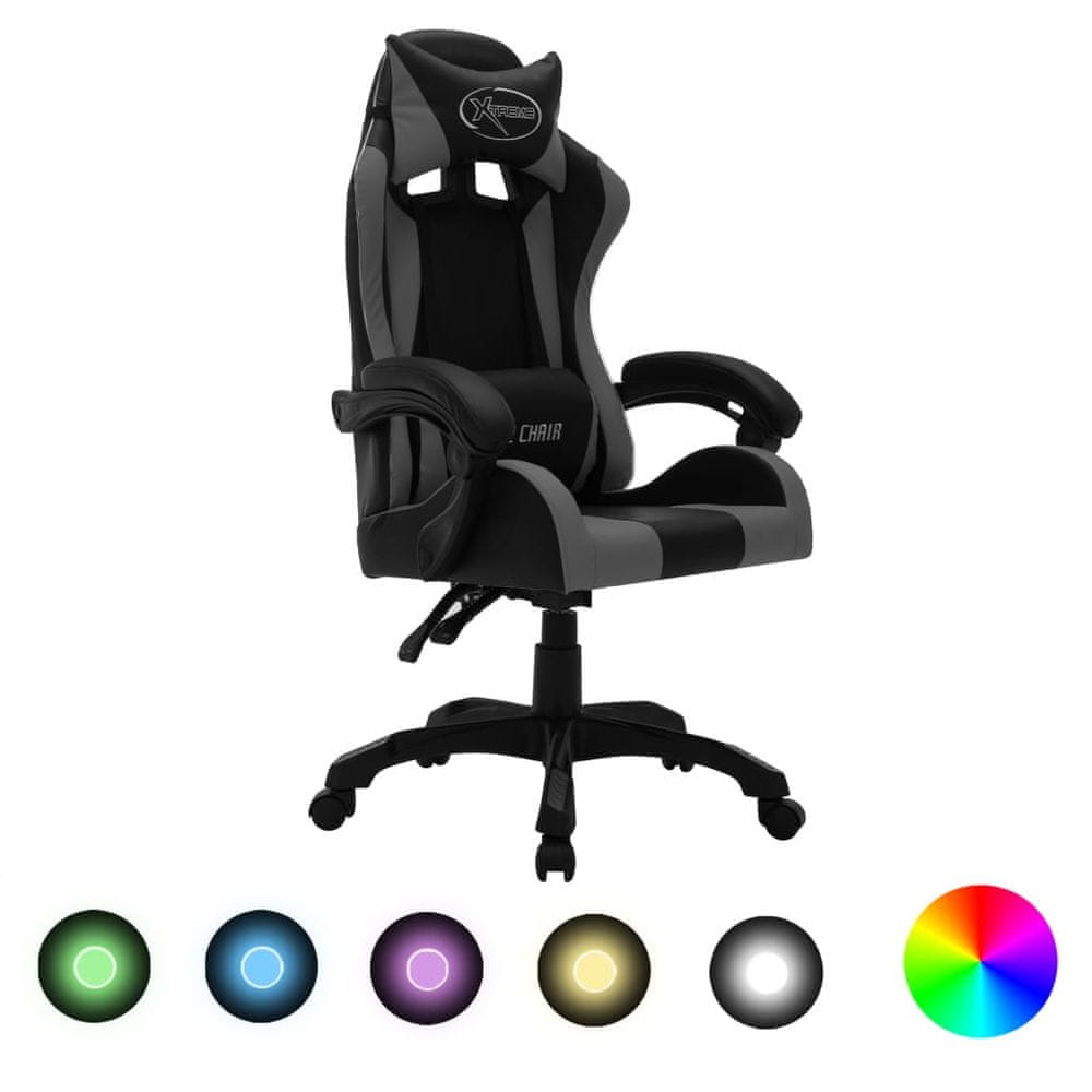 Petromila vidaXL Herná stolička s RGB LED svetlami sivo-čierna umelá koža